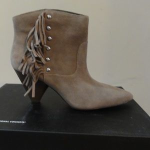INC Macy's taupe suede fringed boots
